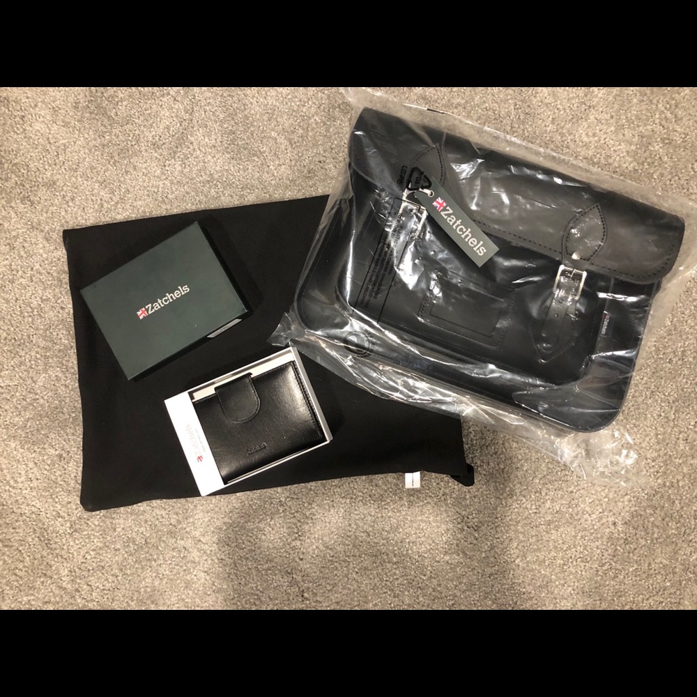 Zatchels Classic Black Leather Satchel and Wallet